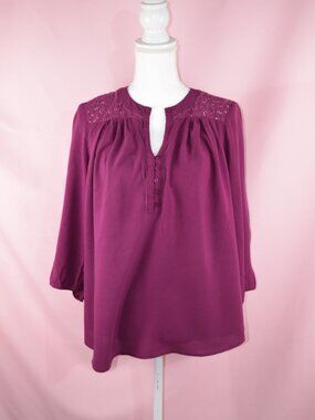 St. John's Bay Women's Fuchsia Lace Detail Blouse | Size XL Petite